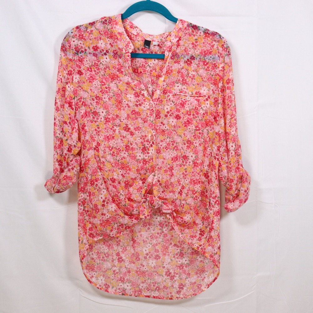 KUT from the Kloth Floral Button Up M Pink Womens Cottagecore Blouse